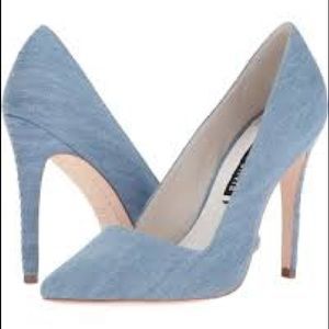 Alice + Olivia Denim Pointed Pumps
